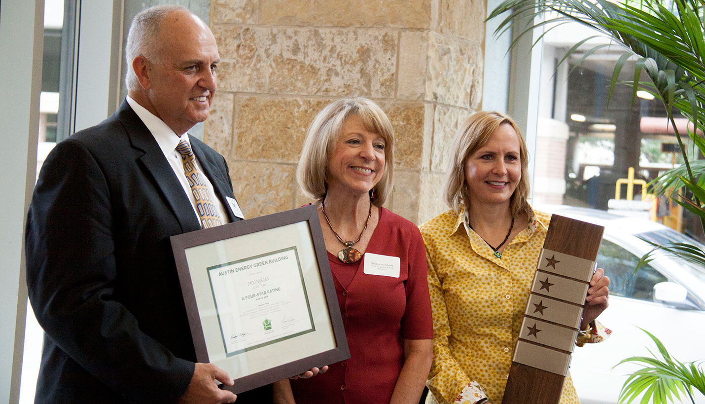 Tom Trubiana, Chief Investment Officer and Executive Vice President, EdR; Debbie Kimberly, Vice President of Customer Energy Solutions, Austin Energy and Amy Wanamaker, Campus Director of Real Estate, The University of Texas at Austin. - Karen Cruickshanks, Page Marketing Coordinator