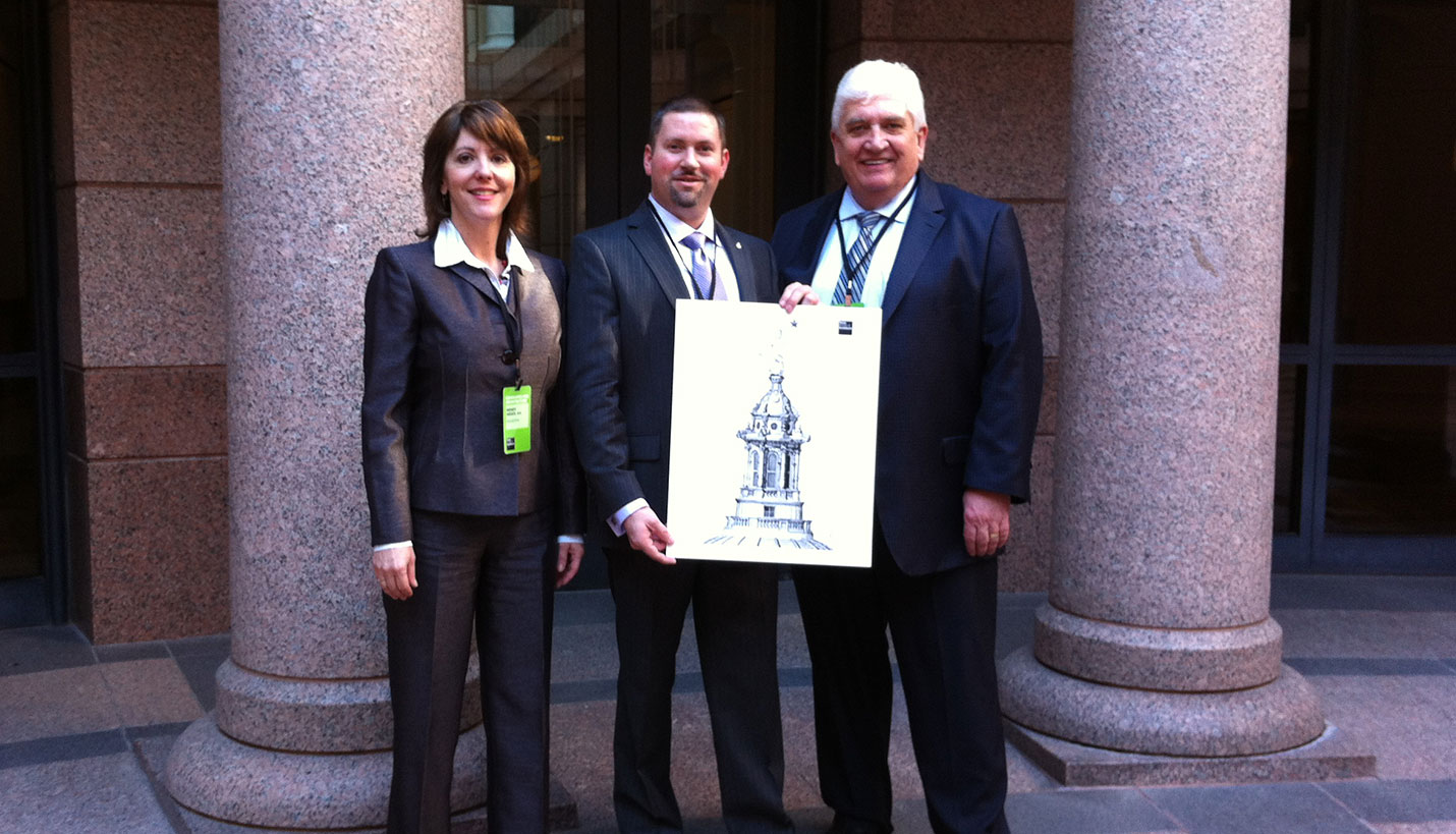 (L-R) Wendy Heger AIA, LEED AP BD+C; Jim Brady AIA, CEFP; and Paul Bielamowicz AIA, LEED AP, President-Elect Texas Society of Architects. Not pictured: Justin Oscilowski. - 