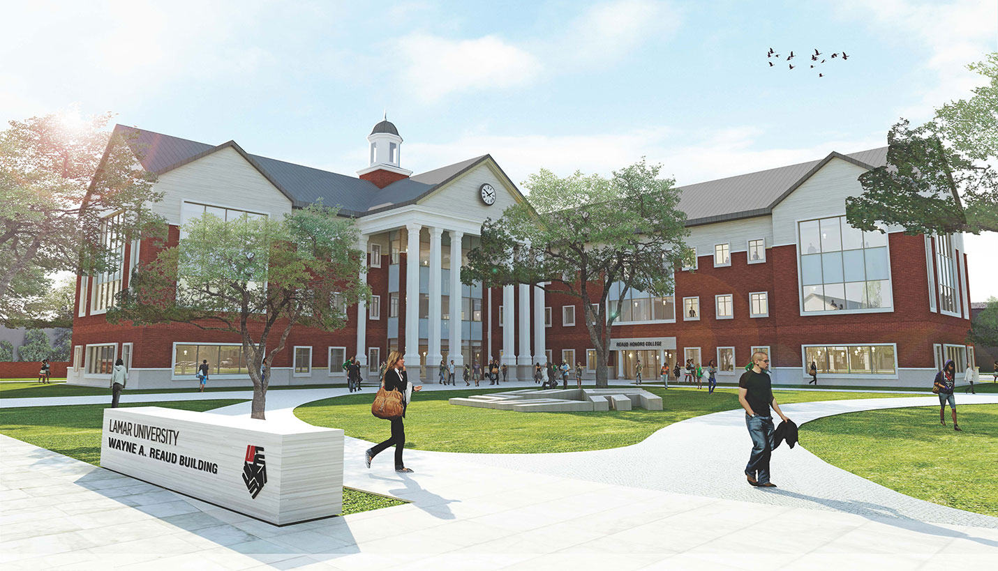 The Wayne A. Reaud Building at Lamar University in Beaumont, Texas, houses the Honors College, administrative space and a large community event space. - Page