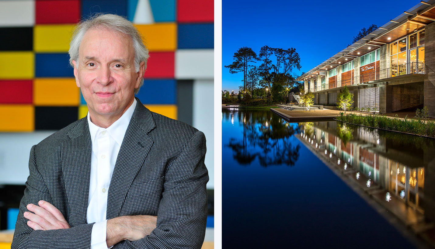 Page Senior Principal Larry Speck was lauded for the resilient design of the built architecture of Buffalo Bayou Park. - Left: Page / Right: G. Lyon Photography, Inc.