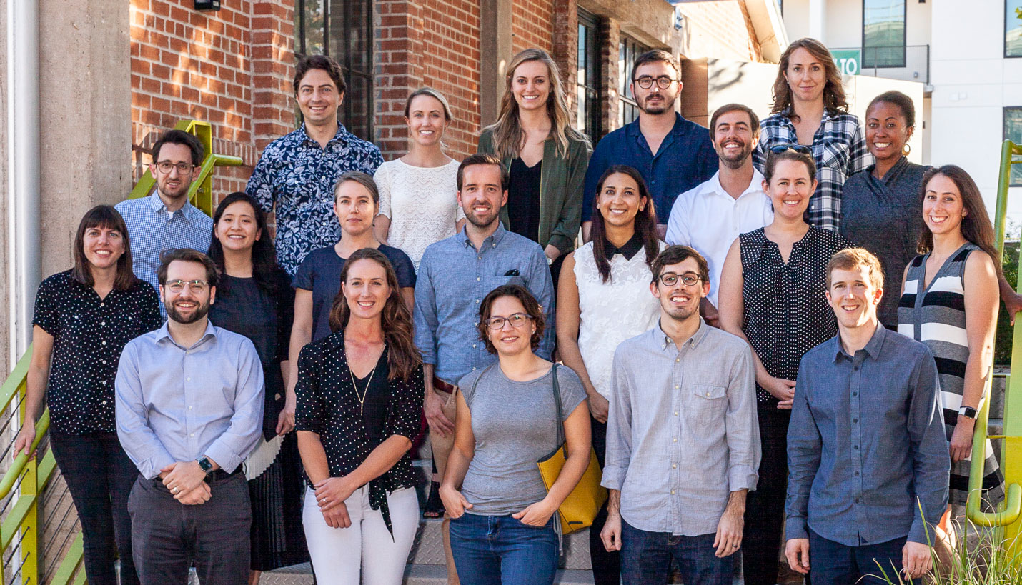 The first class of the Leadership Collective is pictured outside of the Texas Society of Architects office. - Atelier Wong Photography