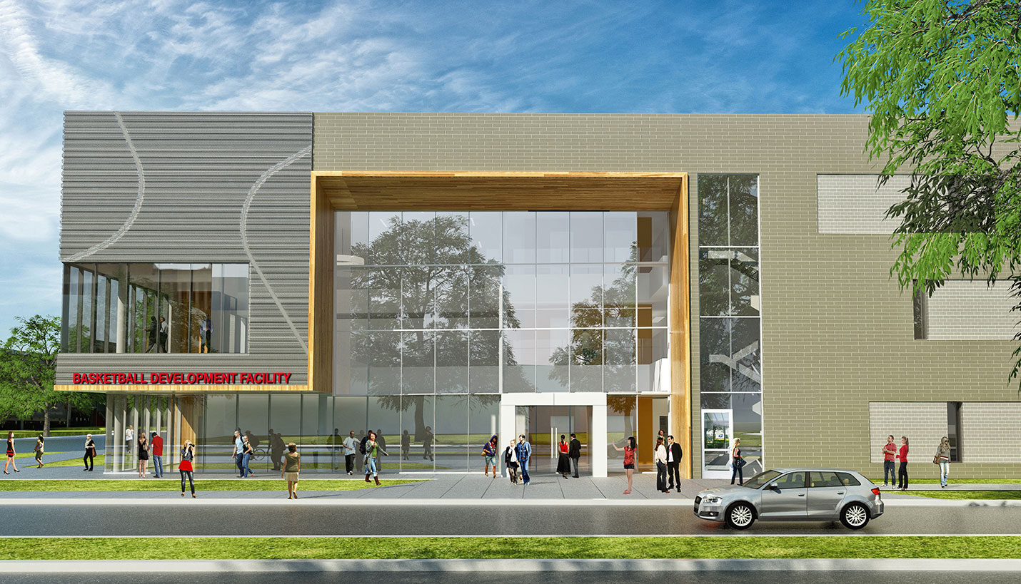 Rendering of the University of Houston practice basketball facility design. - Page