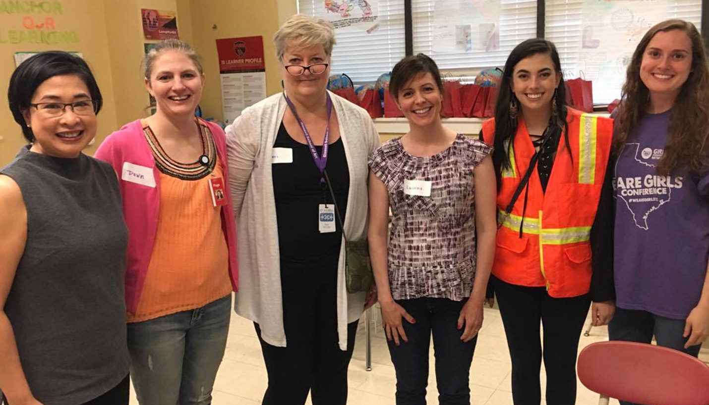 Page team members (L-R): Marissa Yu, Dawn House, Tami Merrick and Luisina Basilico were joined by Friends of Page, Kirsten Mainwaring, an interior architecture student and Sophia. - Page